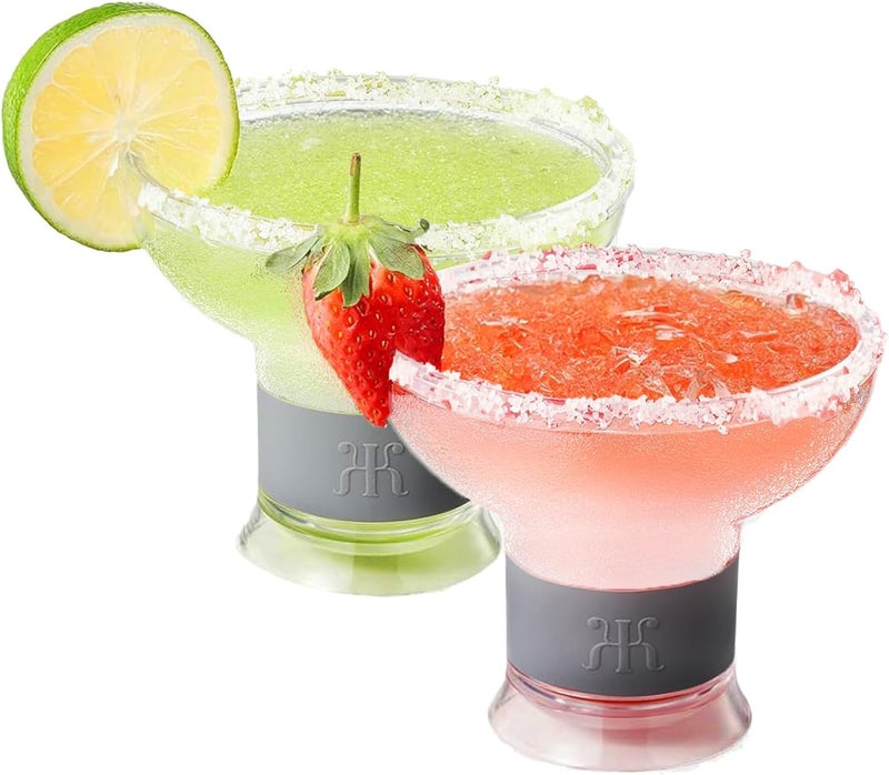 Khen Frozen Margarita & Cocktail Chiller Glasses | Set of 2 | 12 OZ Unbreakable Tritan Acrylic, Double Wall Plastic Insulated Glass to Keep Your Drink Cool with Freeze Gel Glass, SiliconeHolder (12 OZ) - Image 1