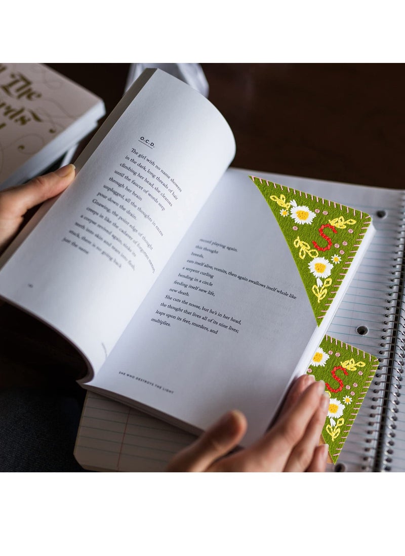 Hand Embroidered Corner Bookmark, Personalized Hand Stitched Felt Corner Letter Bookmark, Unique Felt Triangle Bookmark, Lovely Flower Letter Embroidery Bookmarks Suitable for Teacher Student - Image 2