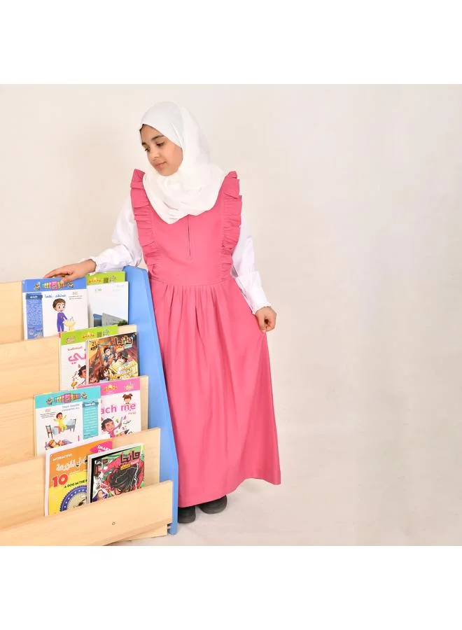 HAWRAA ABAYA مريول وردي بسحاب وكسرات عريضة من الجانبين - ابتدائي