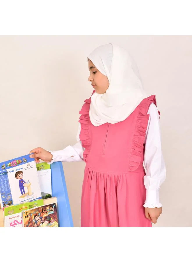 HAWRAA ABAYA مريول وردي بسحاب وكسرات عريضة من الجانبين - ابتدائي