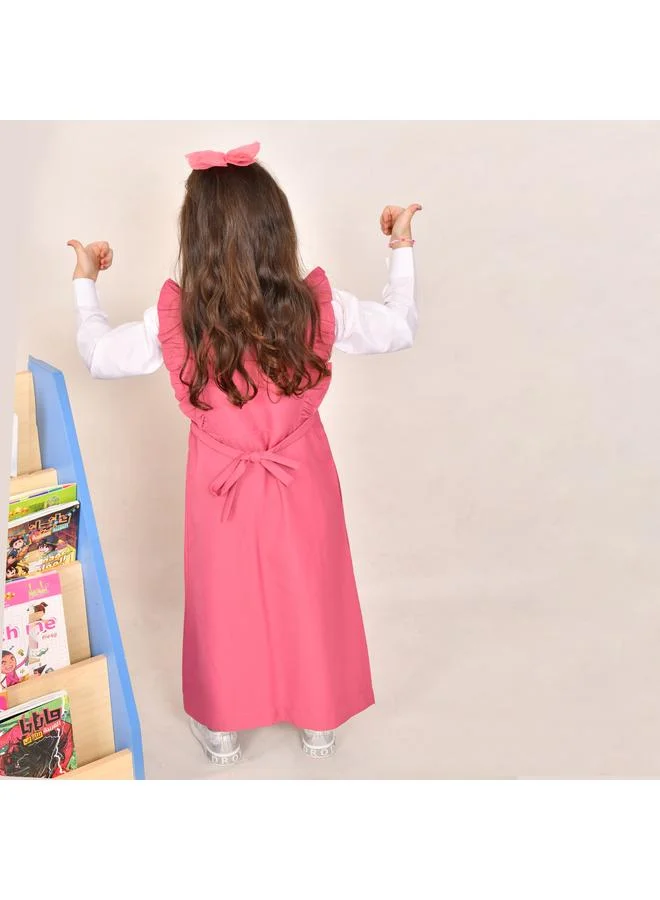 HAWRAA ABAYA مريول وردي بسحاب وكسرات عريضة من الجانبين - ابتدائي
