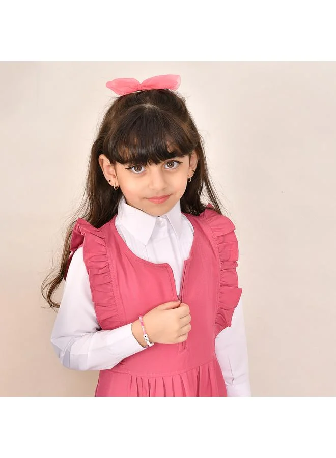 HAWRAA ABAYA مريول وردي بسحاب وكسرات عريضة من الجانبين - ابتدائي
