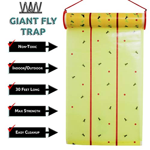 W4W, Giant Sticky Fly Trap Roll - MAX Strength - Outdoor/Indoor - Non Toxic - for Flies and Other Bugs (2 Pack- Contains 2 Giant Fly Rolls) - Image 5