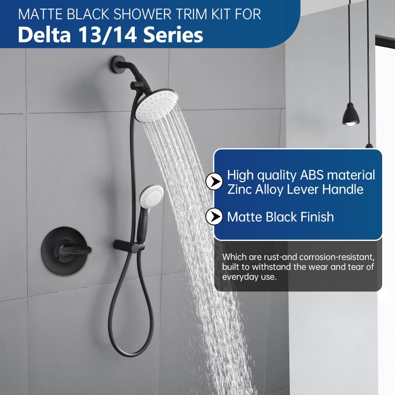 gcbcrit Shower Faucet Handle Trim Kit for Delta Tub and Shower Faucets, Shower Replacement Kit Compatible with Delta Shower Trim Kit, Single-Handle Valve Tub Shower Trim Kit (Matte Black) - Image 2
