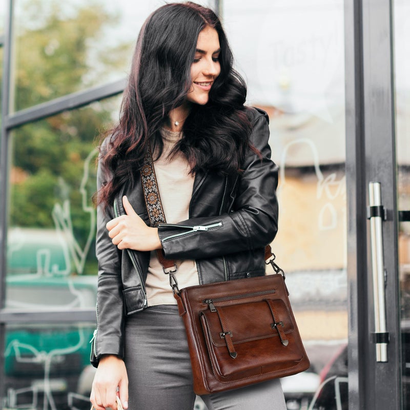 Iswee Soft Leather Crossbody Bags for Women Shoulder Handbags Multi Pocket Travel Purse with Adjustable Strap Medium Size (Coffee) - Image 2