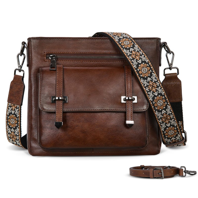 Iswee Soft Leather Crossbody Bags for Women Shoulder Handbags Multi Pocket Travel Purse with Adjustable Strap Medium Size (Coffee) - Image 1