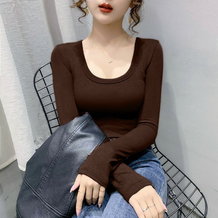 ملابس علوية CoffeeUneck cotton ملابس أساسية الخريف مُلابِسٌ ضخمة للنساء - Image 1