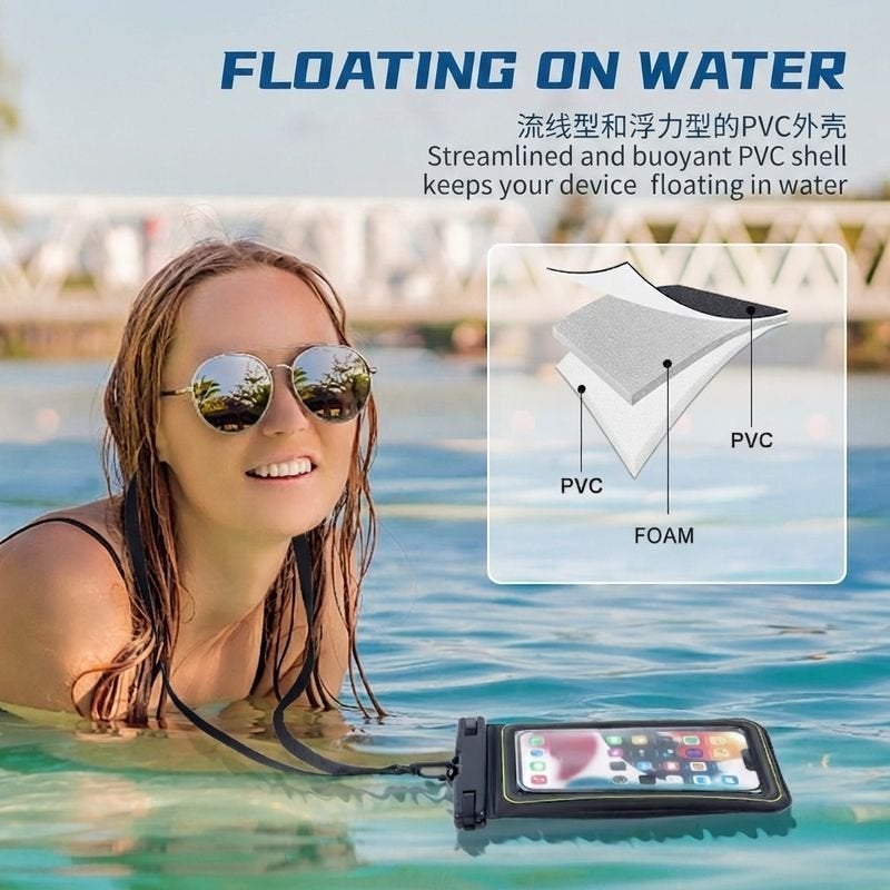 Water Park Beach Swim Snorkel Kayak Waterproof Phone Pouch Double Pack with Buoyant Foam Touchscreen IPX8 75-Inch Clear PVC - Image 4