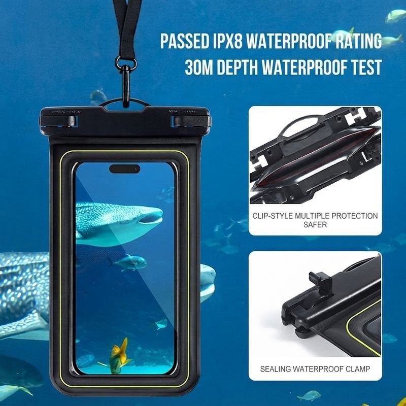 Water Park Beach Swim Snorkel Kayak Waterproof Phone Pouch Double Pack with Buoyant Foam Touchscreen IPX8 75-Inch Clear PVC - Image 5