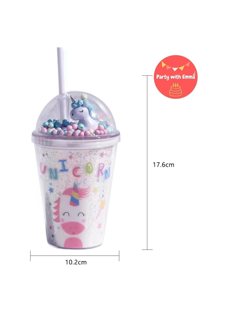 Party with Emma Unicorn water bottle with colorful bubbles and real 3D unicorn lid unicorn straw cup BPA-Free Double wall unicorn water bottles for girls boys adults Kids (Blue)  - Image 2