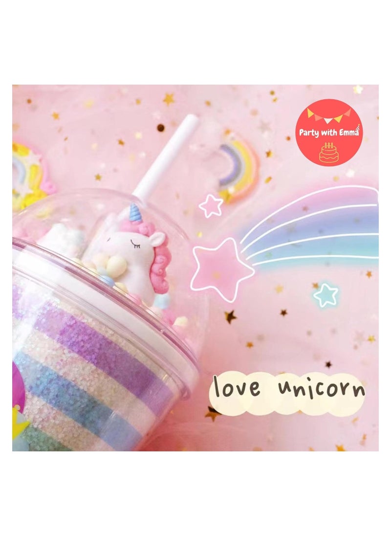 Party with Emma Unicorn water bottle with colorful bubbles and real 3D unicorn lid unicorn straw cup BPA-Free Double wall unicorn water bottles for girls boys adults Kids (Blue)  - Image 5