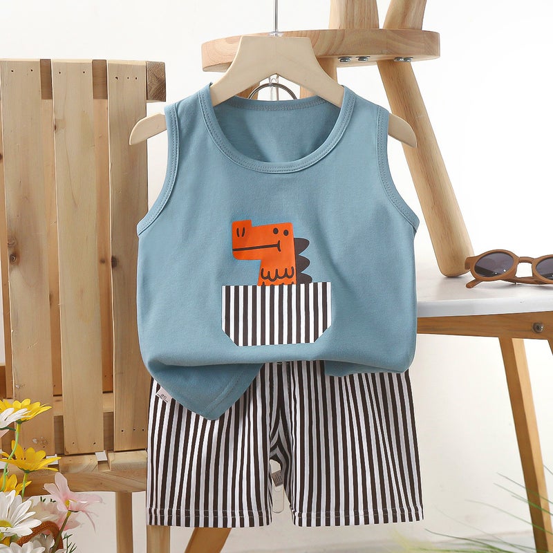 Kids Cotton Vest Set Summer 2024 E33-Striped Crocodile 