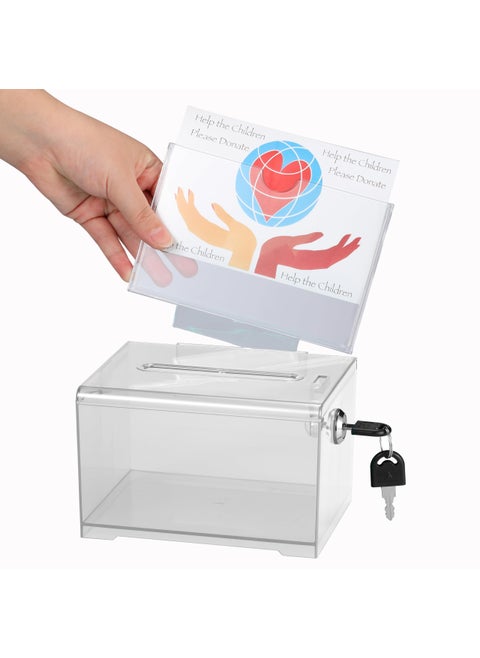 Adir Acrylic Donation Ballot Box with Lock  Secure and Safe Clear Slotted Suggestion Box  Storage Lock Deposit Box with Keys for Cards Votes Tickets Feedback and Money 625 x 45 x 4 inches
