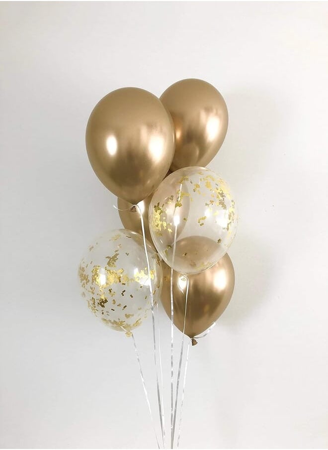 Salux Chrome Shiny Gold Balloons Gold Confetti Latex Balloons Gold Party Decor Bridal Shower Graduation Party Bachelorette Party Chrome Balloons - 3 count Each - Salux Collection 