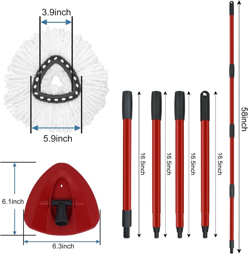 GFRED Mop Replace Heads Mop Handle and Mop Base Replacements for O Ceda EasyWring 1-Tank Spin Mop System, 2 Microfiber Mop Head Refills, 4-Section Iron Mop Handle 30-58in and 1 Mop Head Cover Set Combo - Image 2
