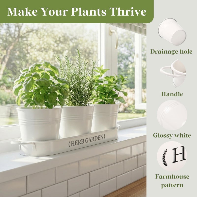 PERFNIQUE Indoor Herb Garden, Herb Planter for Indoor/Outdoor, Farmhouse Plant Pots, Windowsill Herb Garden with Tray(Planter only) Window Pots - Image 5