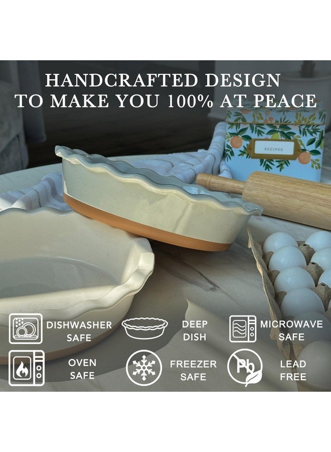 مورا طبق فطيرة سيراميكي عميق مزخرف من مورا لفطيرة التفاح والكيش والتارت - 9 بوصات - بورسلين على طراز المزرعة الحديث - إيرل جراي - Image 4