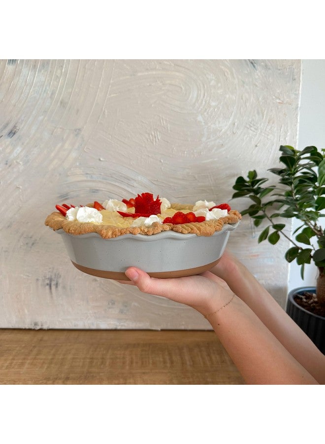 مورا طبق فطيرة سيراميكي عميق مزخرف من مورا لفطيرة التفاح والكيش والتارت - 9 بوصات - بورسلين على طراز المزرعة الحديث - إيرل جراي - Image 5