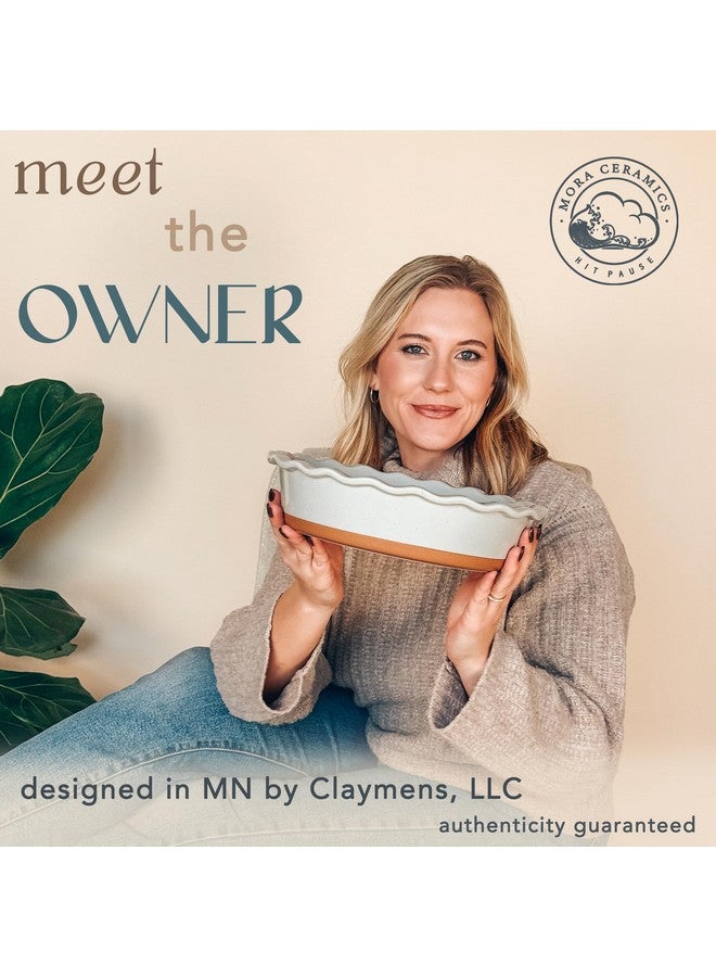 مورا طبق فطيرة سيراميكي عميق مزخرف من مورا لفطيرة التفاح والكيش والتارت - 9 بوصات - بورسلين على طراز المزرعة الحديث - إيرل جراي - Image 3