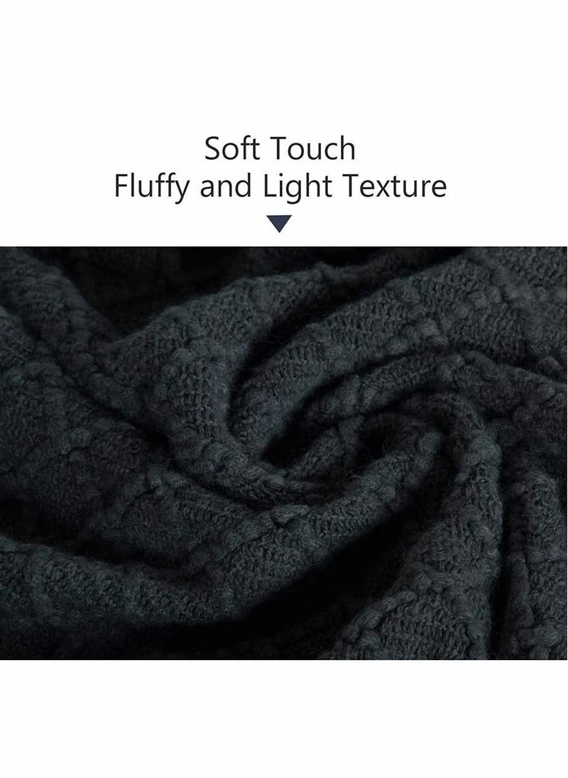 Y&D Blanket, Acrylic Knitted Throw Lightweight and Soft Cozy Decorative Woven Blanket with Tassels for Travel, Couch, Bed, Sofa, Available All Year Round (51 x 67 Inch, Dark Grey)  - Image 2
