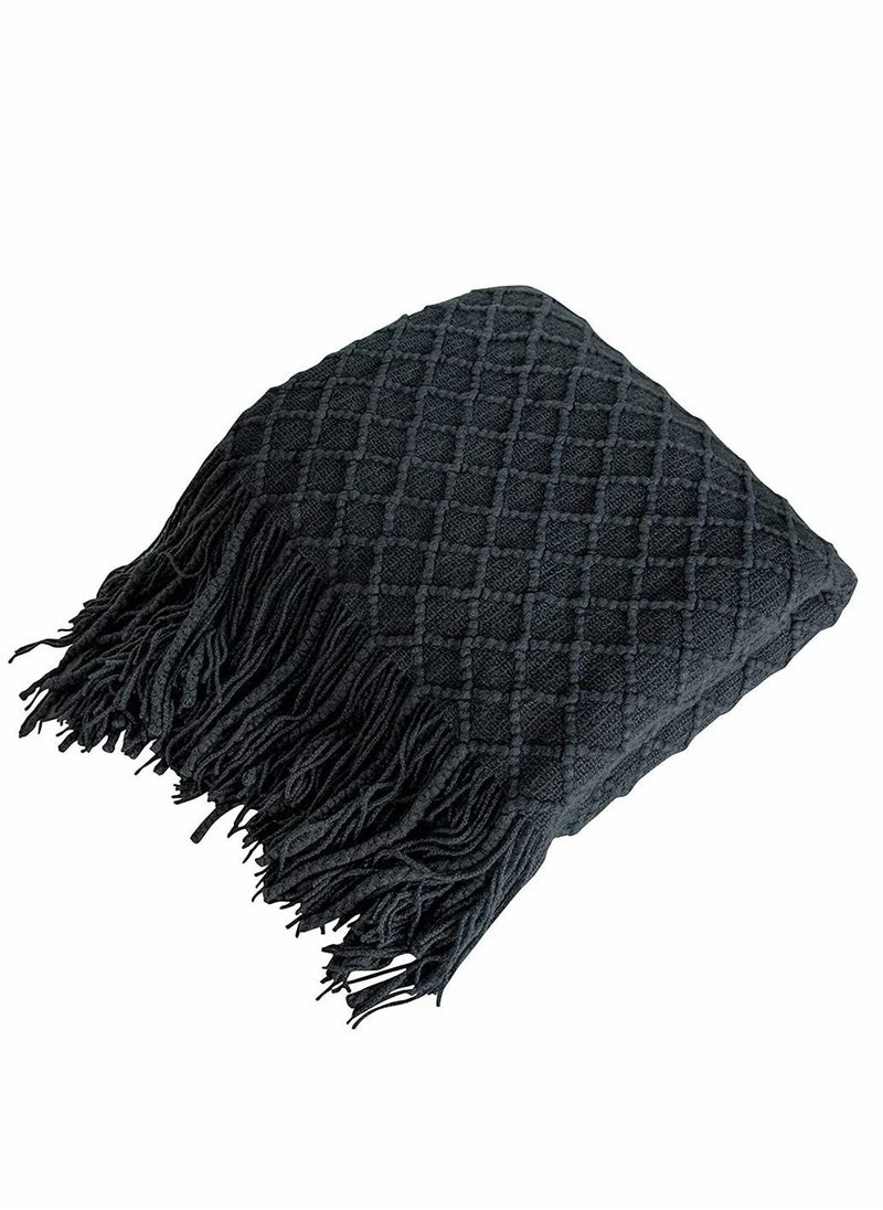 Y&D Blanket, Acrylic Knitted Throw Lightweight and Soft Cozy Decorative Woven Blanket with Tassels for Travel, Couch, Bed, Sofa, Available All Year Round (51 x 67 Inch, Dark Grey)  - Image 1