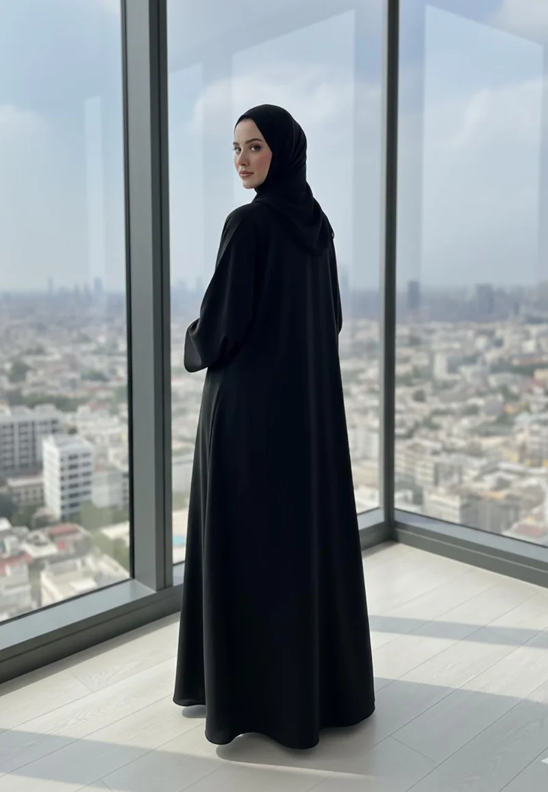 NUKHBAA The Essential Classic Black Abaya | V-Neck Nida Fabric-806