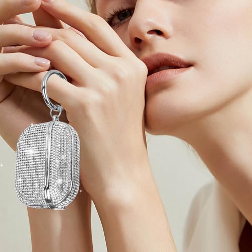 LUVI Compatible with AirPods Pro (2019) Diamond Case Rhinestone Bling Glitter Crystal Shiny Sparkle Cute Protective Shockproof Cover for Women Girls Luxury Skin with Keychain Silver - Image 2