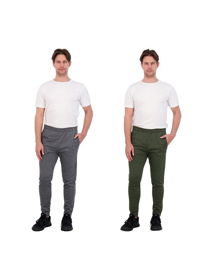 Mens Jogger Pants 2 Pack Tech Fleece Sweatpants Lightweight Running Pant For Men (As1, Alpha, Xx_L, Regular, Regular, Greencharcoal)