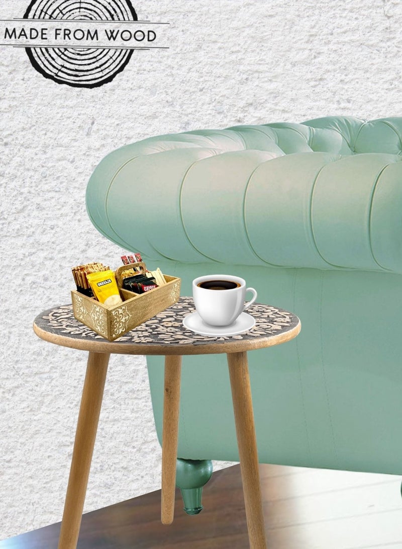 Souq DESIGNS سوق ديزاينز طاولة مستديرة بجانب السرير من الخشب - استخدم طاولة جانبية ريفية بوهو خشبية صغيرة في غرفة النوم، أثاث منضدة من الخيزران في المزرعة في حالة من الضيق من الخشب الصلب المنحوت يدويًا - 48 سم ارتفاع × 48 سم عمق  - Image 3