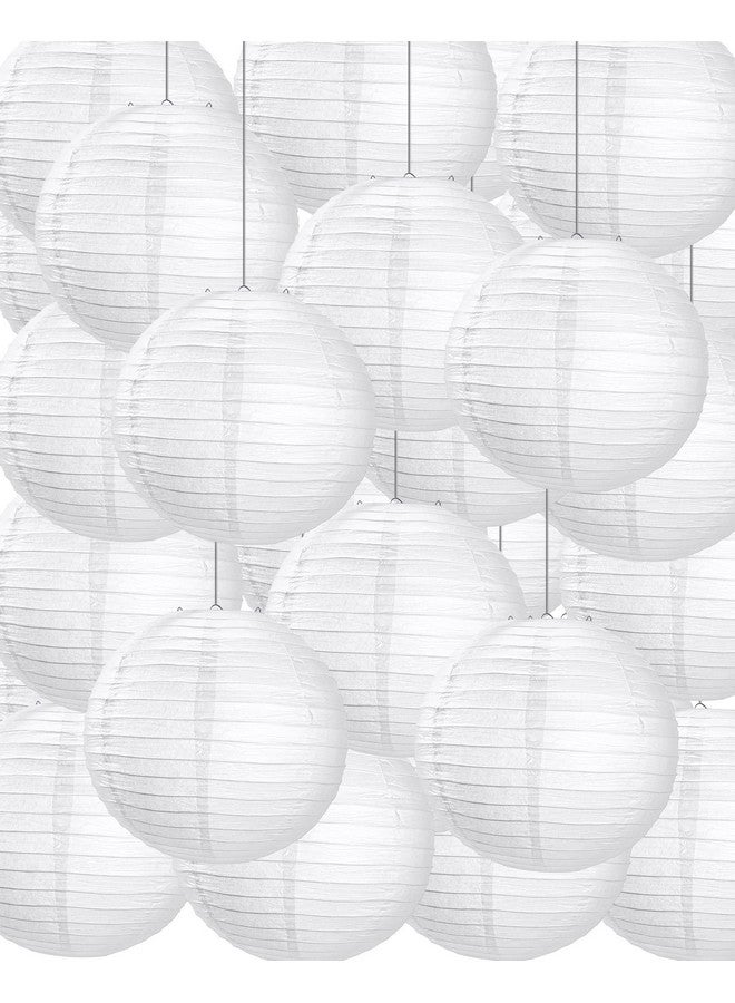 Treela 30 Pack White Chinese Japanese Paper Lanterns Decorative Hanging Ball Lanterns Round Paper Lantern Lamps for Wedding Birthday Party Home Decorations(10 Inch) - Image 1