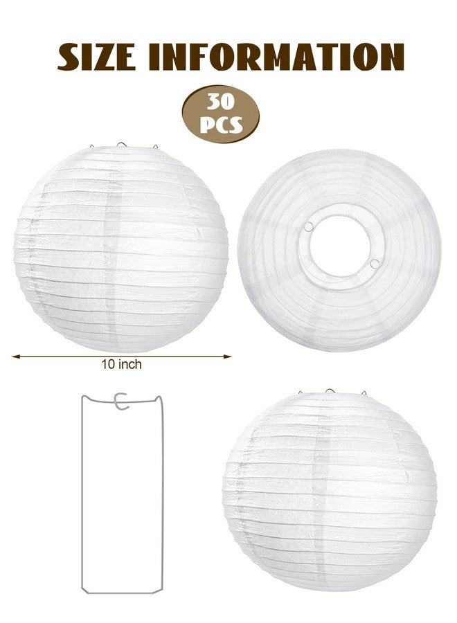 Treela 30 Pack White Chinese Japanese Paper Lanterns Decorative Hanging Ball Lanterns Round Paper Lantern Lamps for Wedding Birthday Party Home Decorations(10 Inch) - Image 4