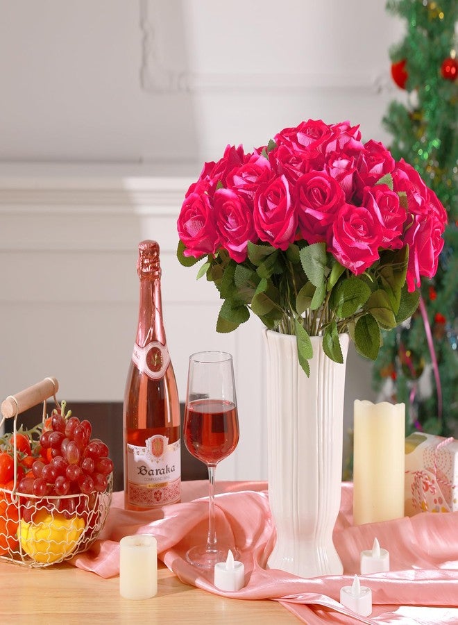 Hoemwarm 36 Pcs Velvet Silk Hot Pink Rose Bouquet Bridal Artificial Flowers,Fake Rose Long Stem Realistic Artificial Flowers Bulk for Wedding Bouquet Ball Arrangement Centerpiece Party Decor(Hot Pink) - Image 3