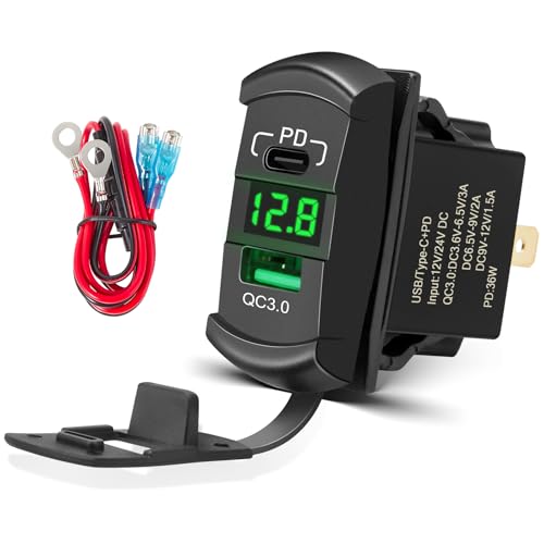 Anina USB C Rocker Switch Insert 12V 24V 30W USB A PD Outlet Socket with LED Voltage Display 18W QC 30 Charger Replacement for Marine Cars Truck Van Boat RV Motorcycle ATV - Image 1