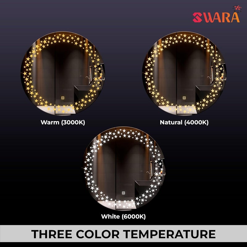 LUPPRA Round 24x24 Inch WallMounted LED Mirror with Smart Sensor and 3Color Light Warm White Natural Mirror Light Wash Basin Wall Mirror Fancy Washbasin MirrorSmart LED Design - Image 4
