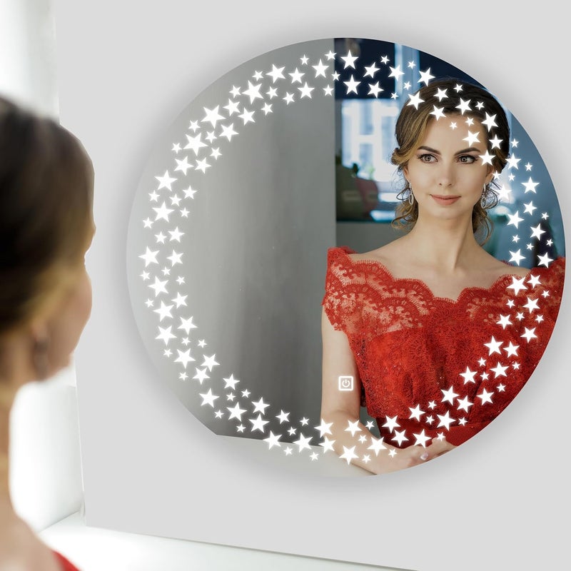 LUPPRA Round 24x24 Inch WallMounted LED Mirror with Smart Sensor and 3Color Light Warm White Natural Mirror Light Wash Basin Wall Mirror Fancy Washbasin MirrorSmart LED Design - Image 2