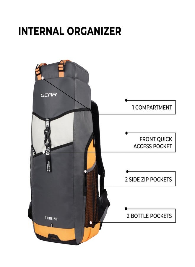 Gear Trail 3 25"/45L Extra Large Water Resistant 4 Compartment Rucksack/Travel Bag/For Unisex(Yellow-Grey) - Image 3