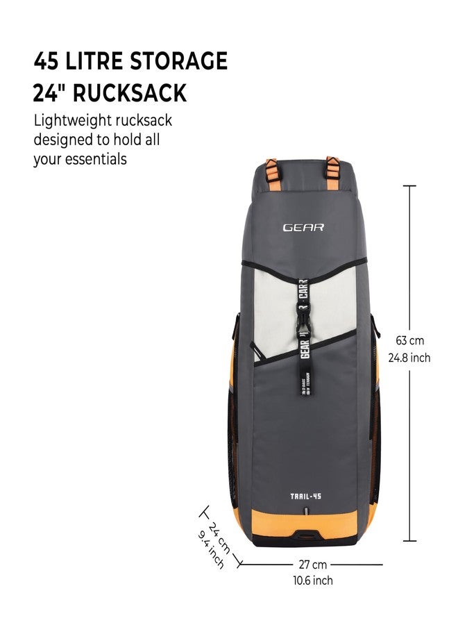 Gear Trail 3 25"/45L Extra Large Water Resistant 4 Compartment Rucksack/Travel Bag/For Unisex(Yellow-Grey) - Image 2