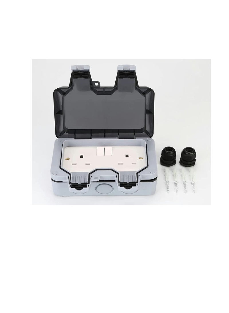 Outdoor Sockets Waterproof Single Socket,ShowTop Wall Electrical Outlets,IP66 Switched Socket Covers,13A Outdoor Wall Weatherproof Plug Socket Box waterproof wall socket (Double socket)  - Image 3