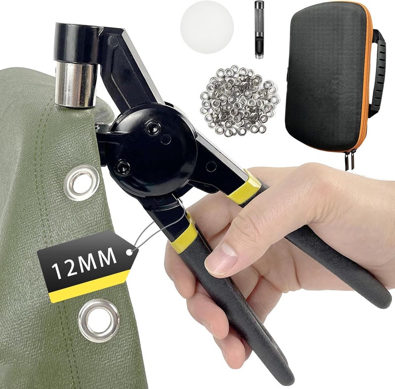 HAPDEN Grommet Tool Kit with Bag, 1/2 inch Handheld Eyelet Kit Manual Grommet Press Machine with 300 pcs 12 mm Grommets - Image 1