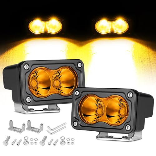 Rfroad Lighting Amber LED Pods, 3 Inch 40W Fog Lights Spot Beam Chase Light Small LED Pods Lights Auxilary Light for Motorcycle Truck UTV SUV ATV Dirt Bike Boat-2 Packs - Image 1