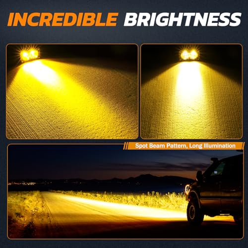 Rfroad Lighting Amber LED Pods, 3 Inch 40W Fog Lights Spot Beam Chase Light Small LED Pods Lights Auxilary Light for Motorcycle Truck UTV SUV ATV Dirt Bike Boat-2 Packs - Image 3