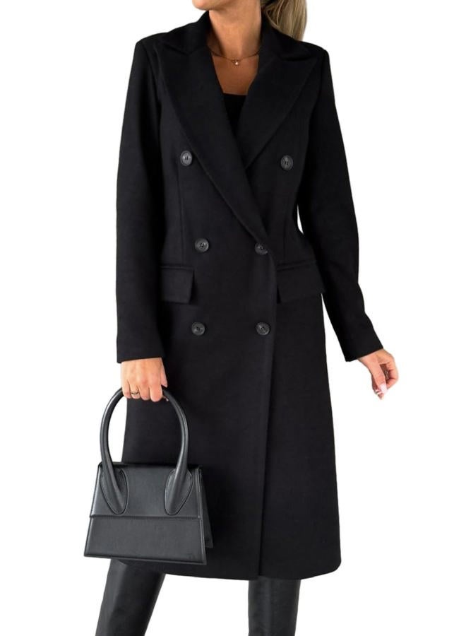 IDEALSANXUN Black Trench Coats for Women Fall Fashion Outfits 2023 Midi Length Double Breasted Wool Coat Peacoat Warm Jacket Ladies Winter Coats, Black, S - Image 1