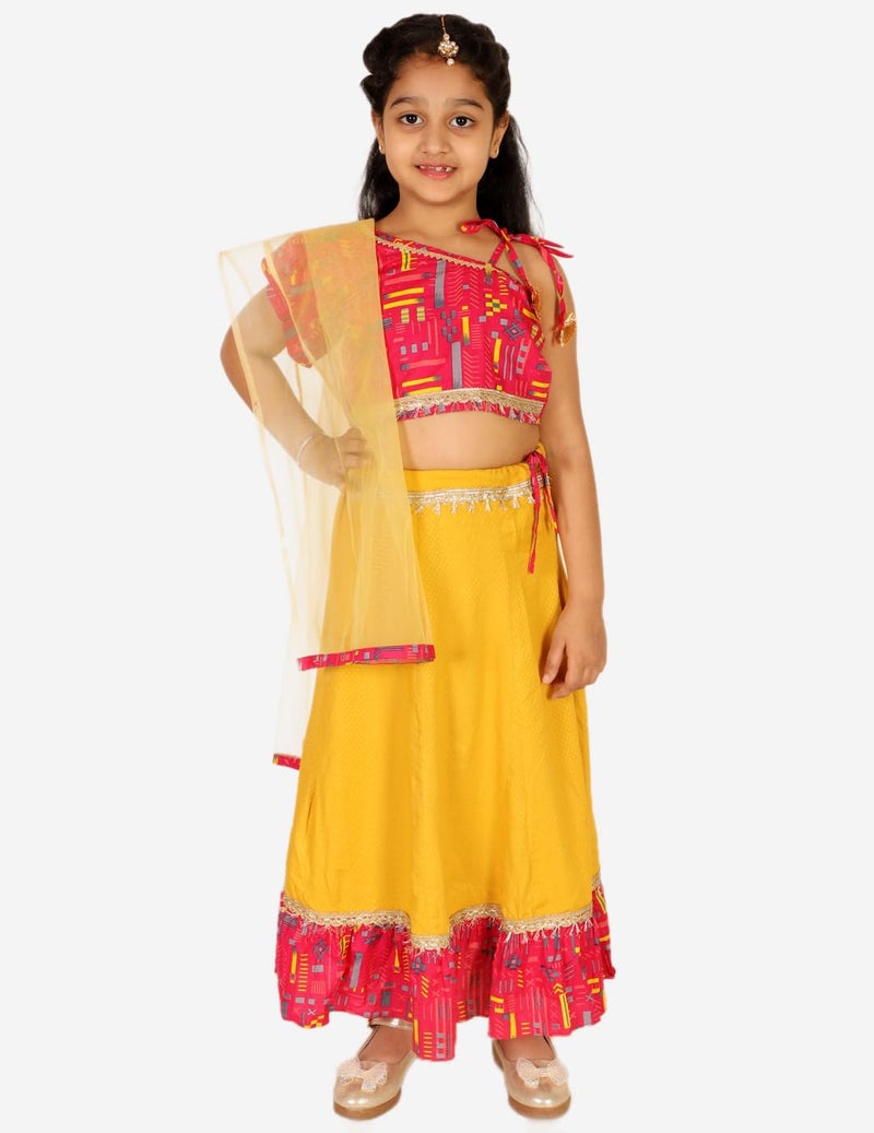 superminis Girls Floral Print Single Shoulder Cotton Top & Skirt (4-5 Years, Pink) - Image 2