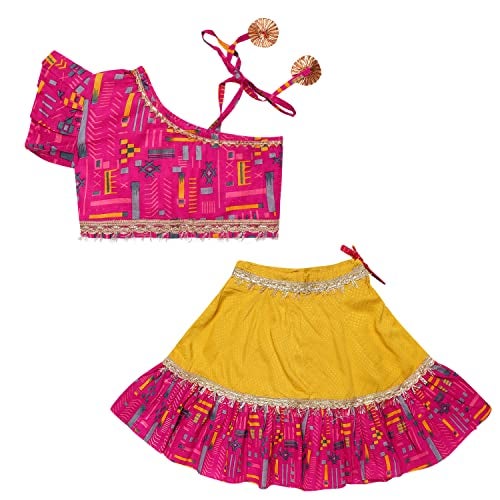 superminis Girls Floral Print Single Shoulder Cotton Top & Skirt (4-5 Years, Pink) - Image 1