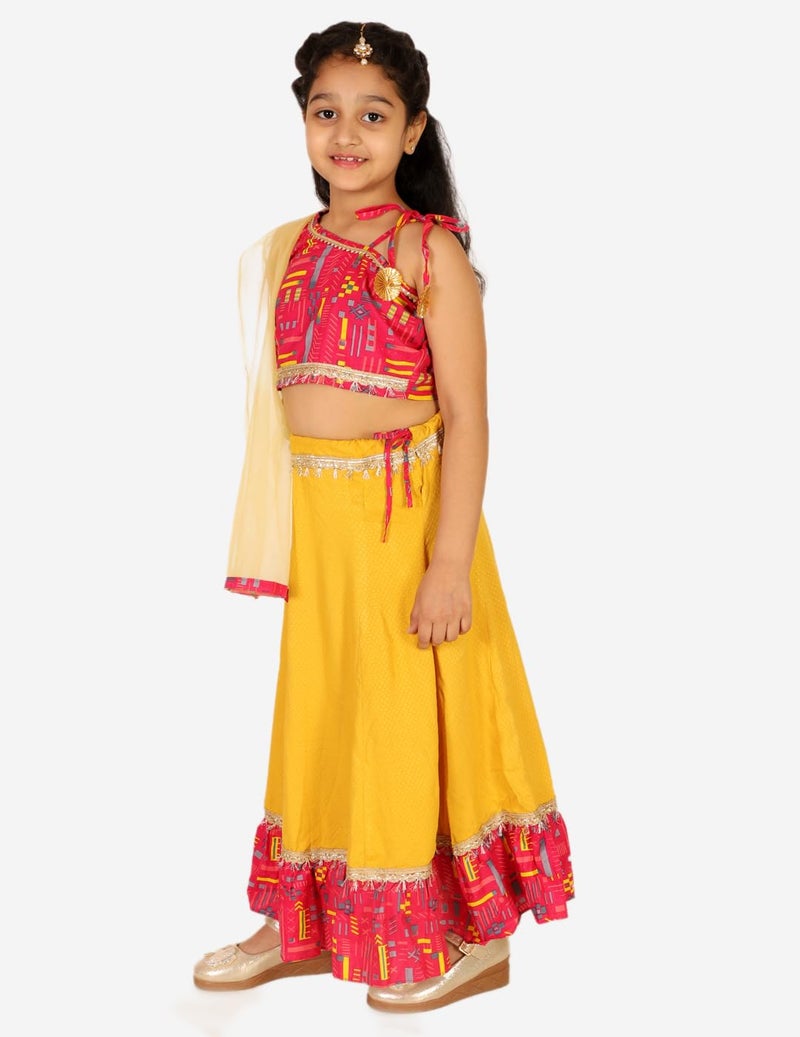 superminis Girls Floral Print Single Shoulder Cotton Top & Skirt (4-5 Years, Pink) - Image 5
