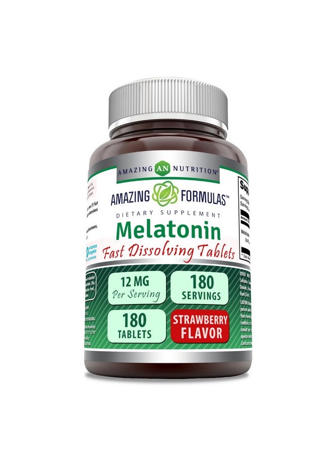 Amazing Nutrition Amazing Formulas Melatonin Fast Dissolving 12 Mg per Serving 180 Tablets Supplement | Strawberry Flavor | Non-GMO | Gluten-Free | Made in USA - Image 1