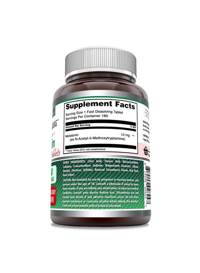 Amazing Nutrition Amazing Formulas Melatonin Fast Dissolving 12 Mg per Serving 180 Tablets Supplement | Strawberry Flavor | Non-GMO | Gluten-Free | Made in USA - Image 2
