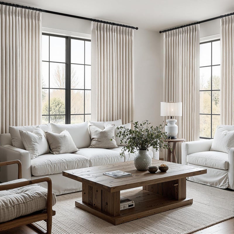 Drapenova Pinch Pleated Curtains 90 Inches Long 2 Panels Set,Oatmeal Semi Sheer Linen Textured Farmhouse Cozy Rustic Western Home Decor Curtain Drapes for Living Room Bedroom,40x90 inch Length,Apricot - Image 2
