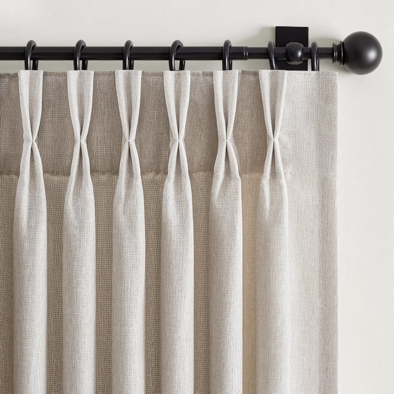 Drapenova Pinch Pleated Curtains 90 Inches Long 2 Panels Set,Oatmeal Semi Sheer Linen Textured Farmhouse Cozy Rustic Western Home Decor Curtain Drapes for Living Room Bedroom,40x90 inch Length,Apricot - Image 1