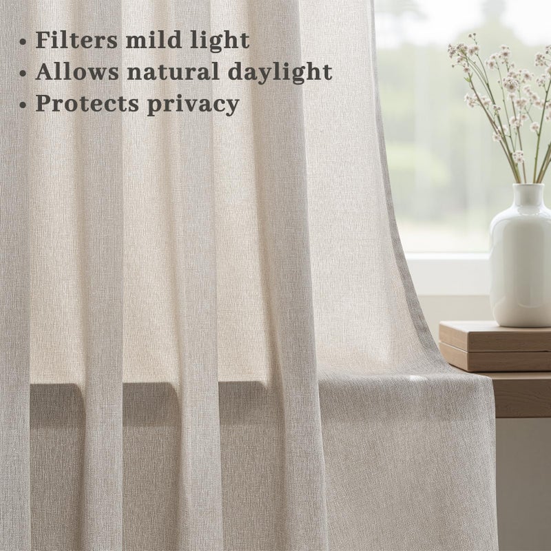 Drapenova Pinch Pleated Curtains 90 Inches Long 2 Panels Set,Oatmeal Semi Sheer Linen Textured Farmhouse Cozy Rustic Western Home Decor Curtain Drapes for Living Room Bedroom,40x90 inch Length,Apricot - Image 5